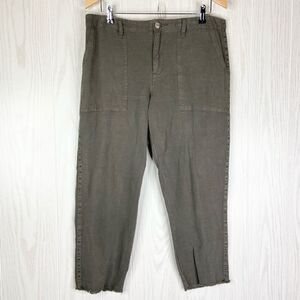 Joie Womens Green Linen Metal Stud Side Seams Raw Hem Cropped Pants Size 10